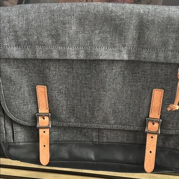 EUC Fossil Gray and Tan Messenger Bag holds laptop. - Picture 2 of 16